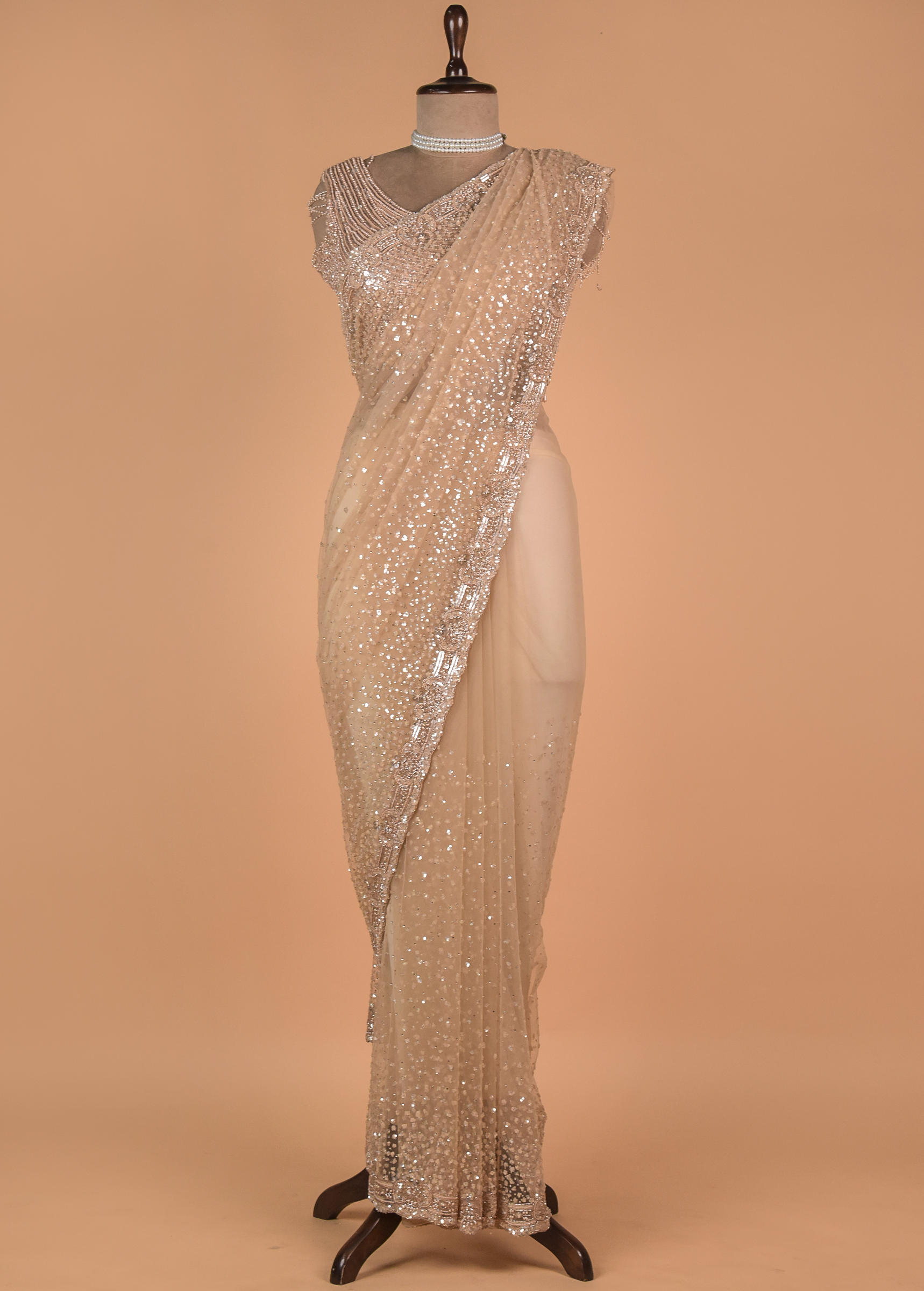Gold Net Embroidered Saree