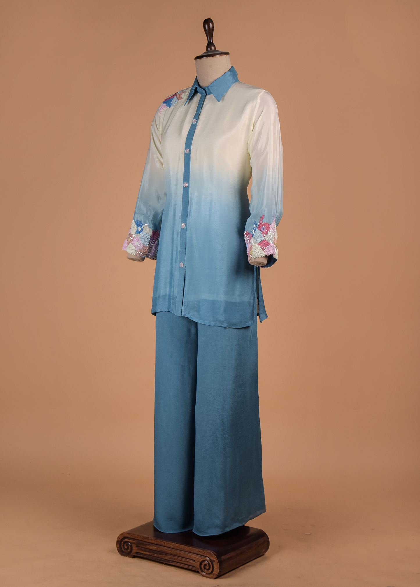 Blue Crepe Silk Coord Set