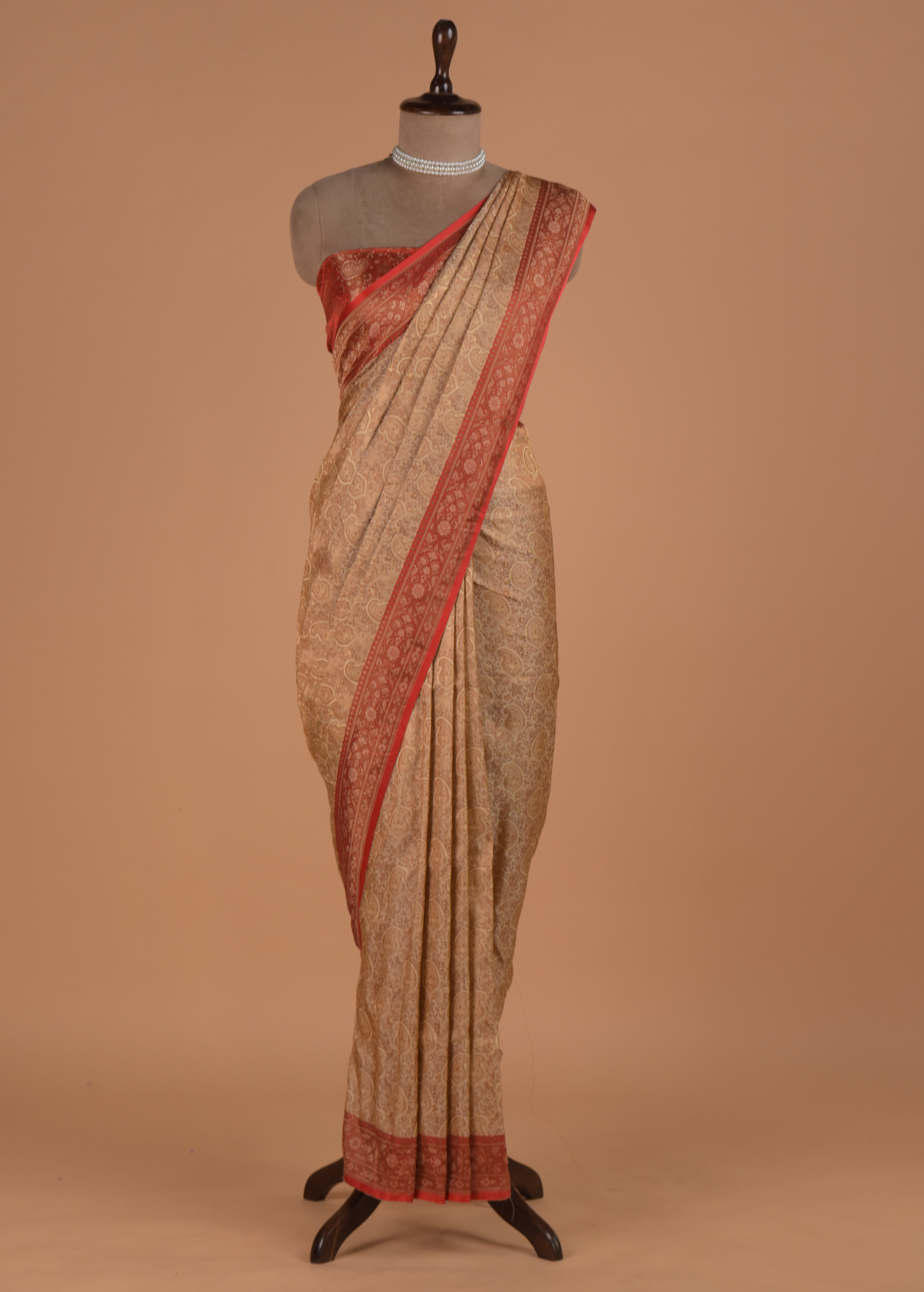 Cream Art Silk Banarasi Saree