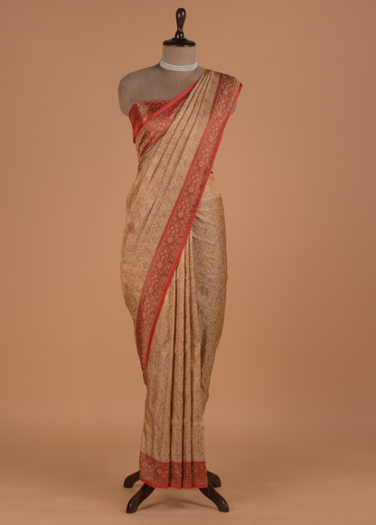 Cream Art Silk Banarasi Saree