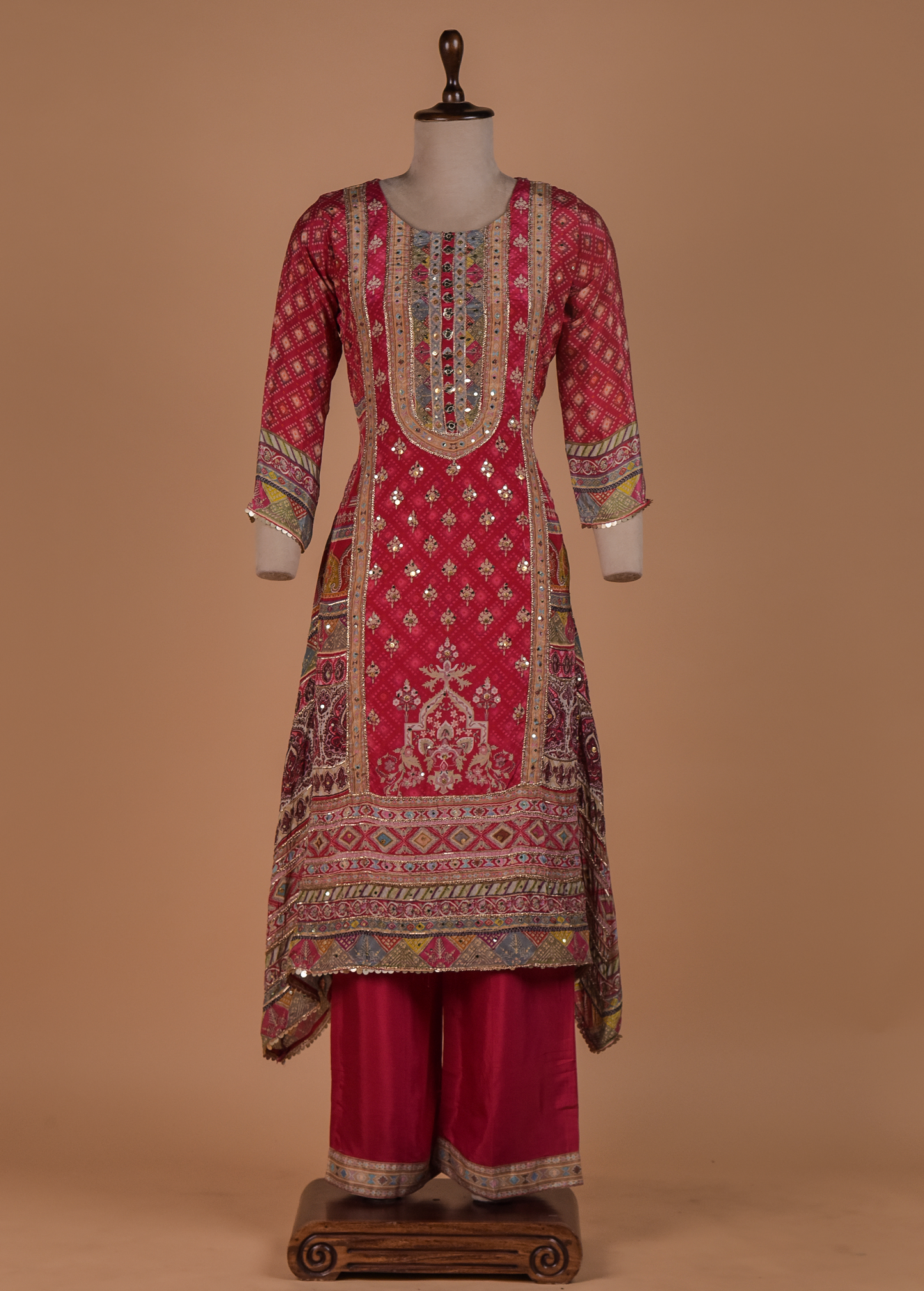 Pink Crepe Silk Straight Set