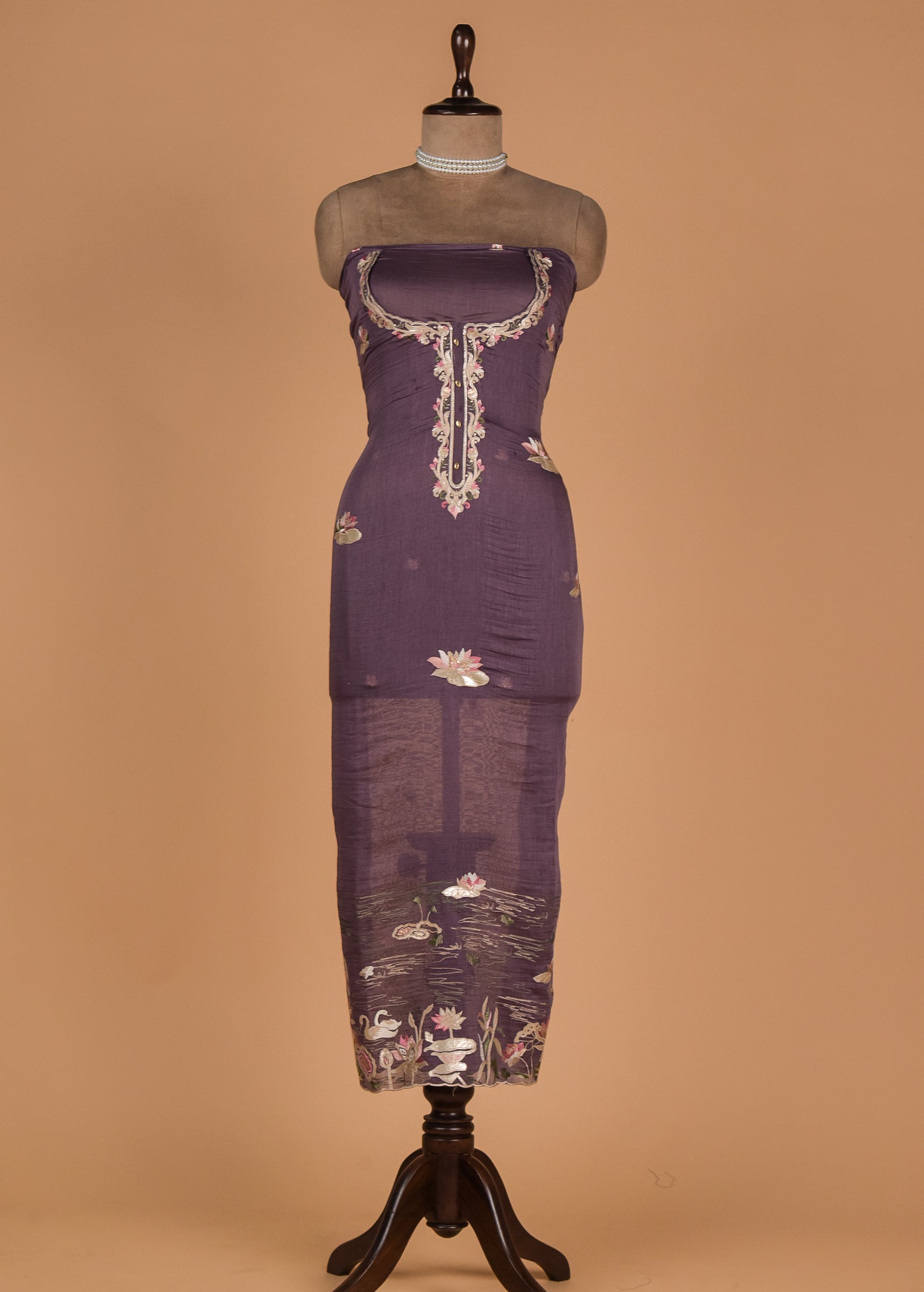 Purple Mul Chanderi Dress Material
