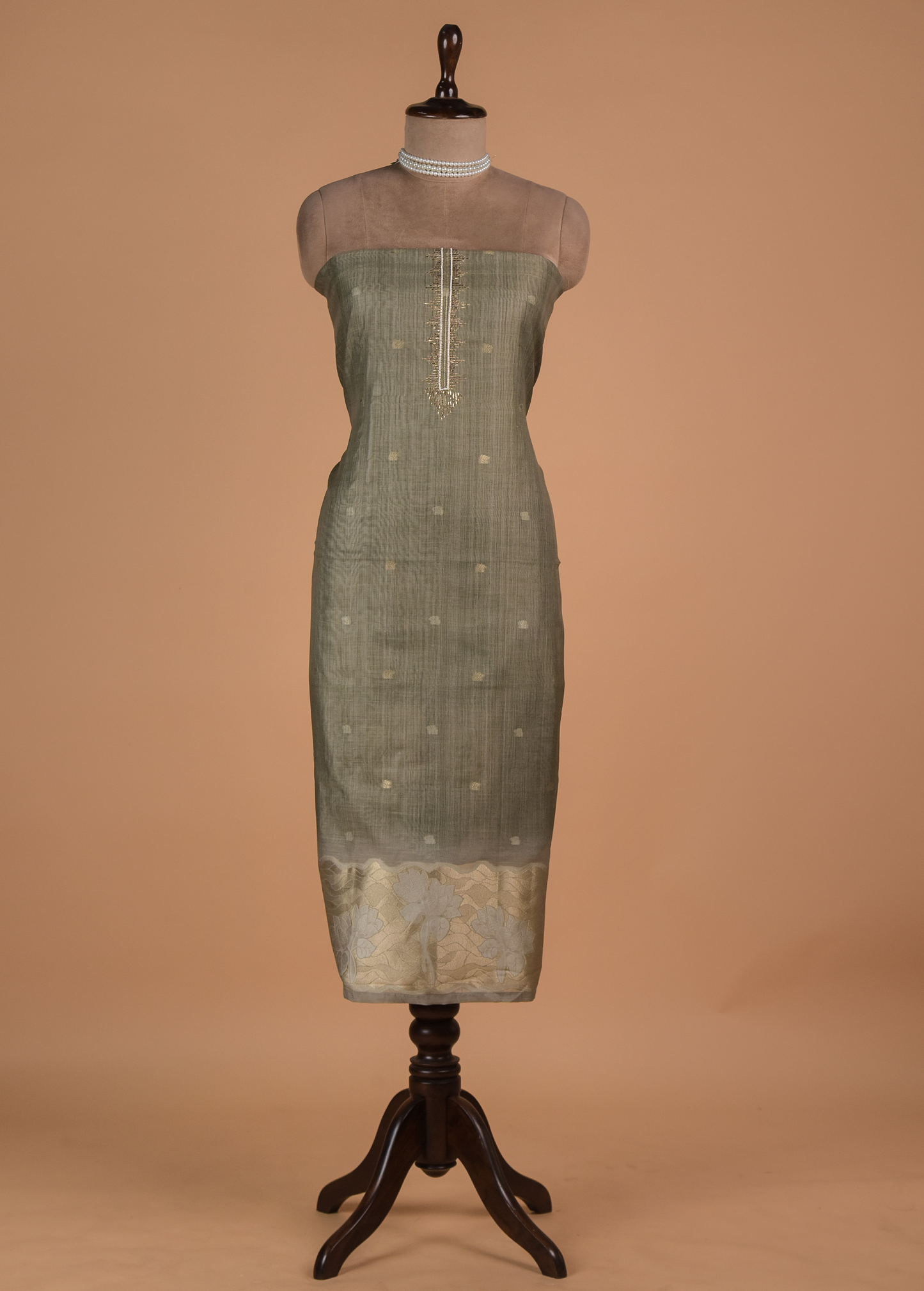 Green Chanderi Cotton Dress Material