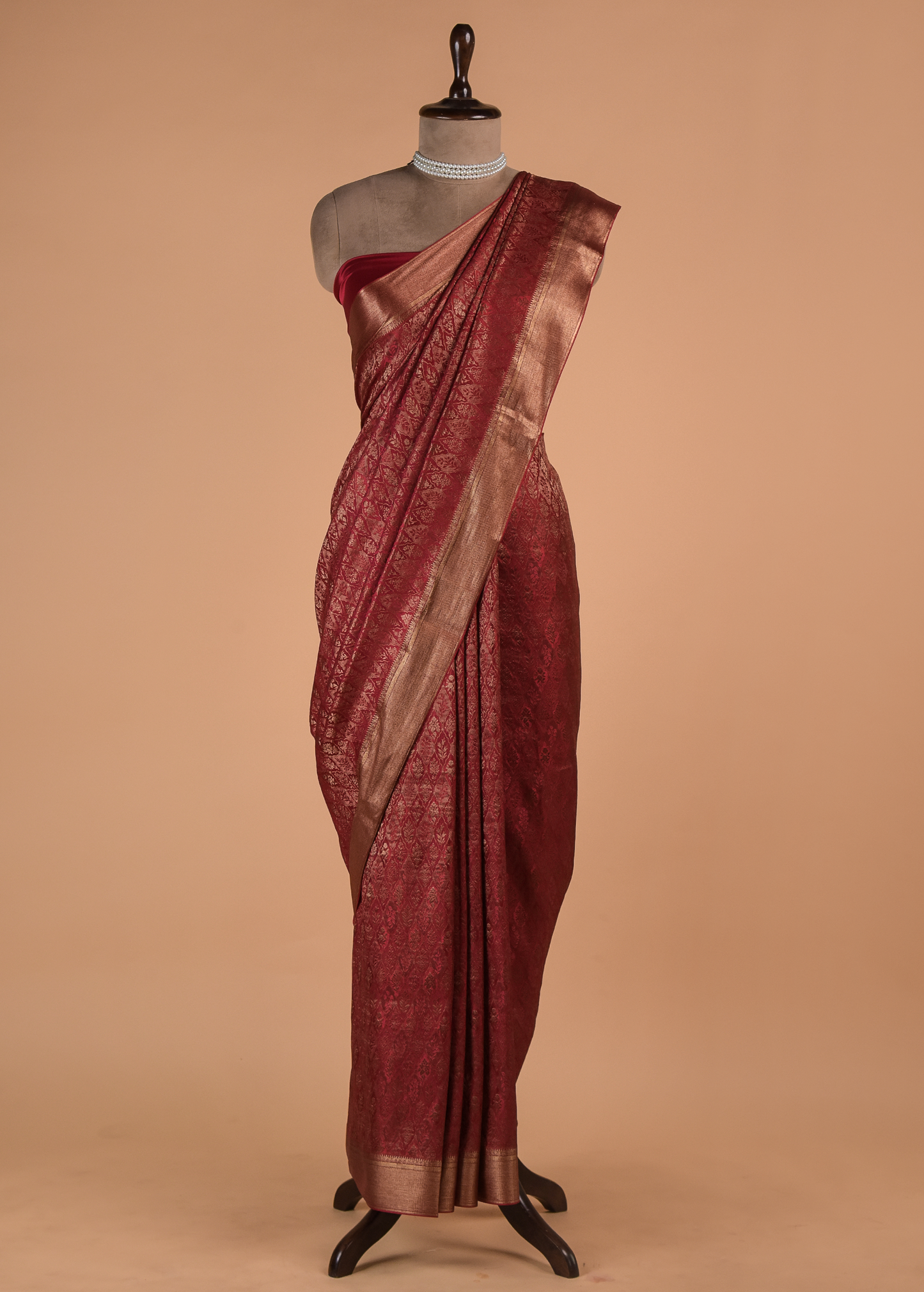 Red Crepe Banarasi Saree