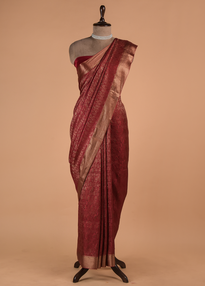 Red Crepe Banarasi Saree