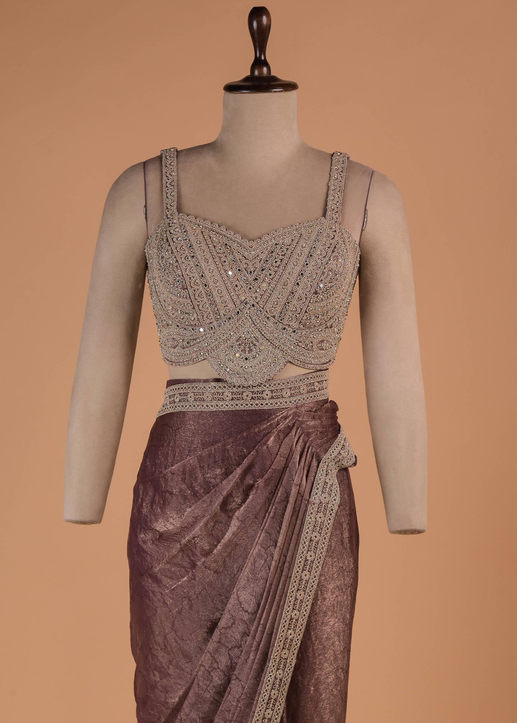 Pink  Shamo Satin Readymade Saree with Designer Blouse| Greenways