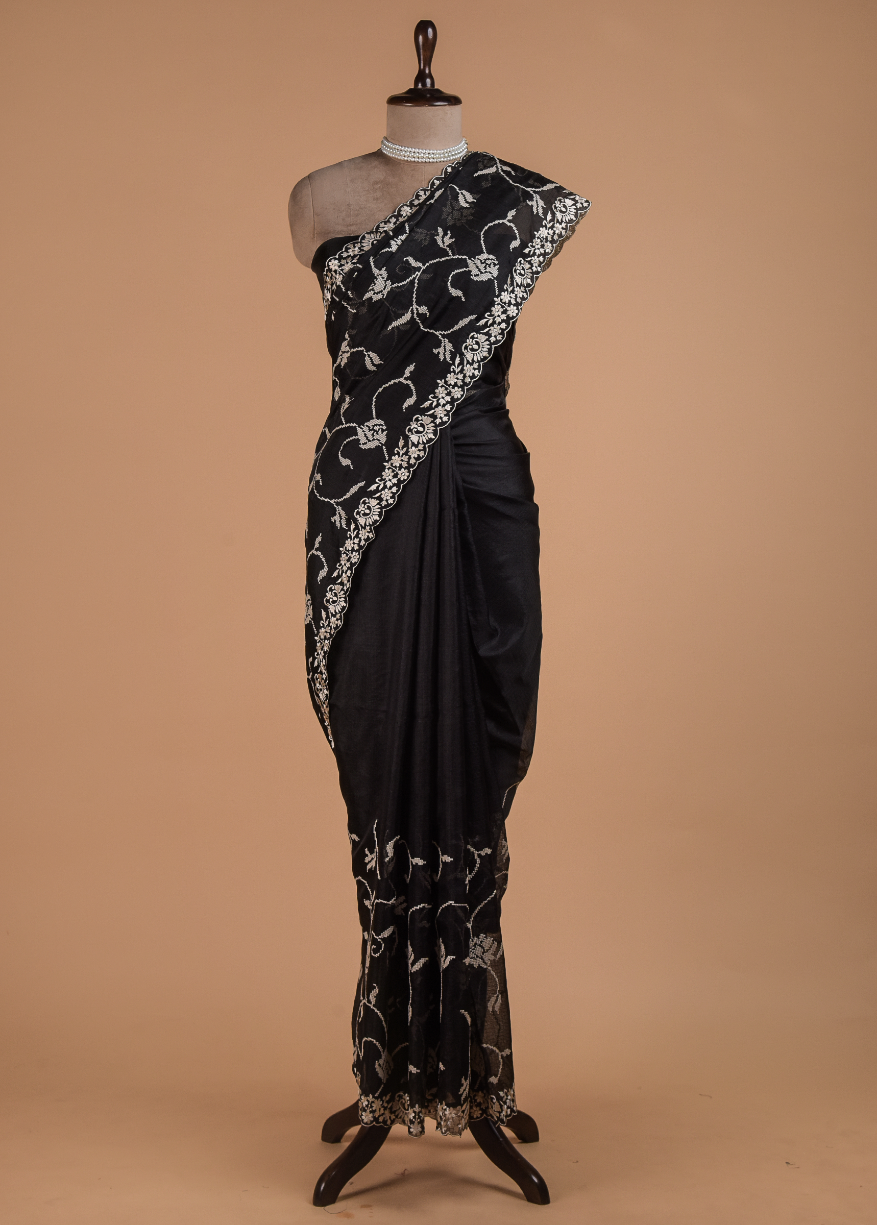 Black Cotton Silk Embroidered Saree