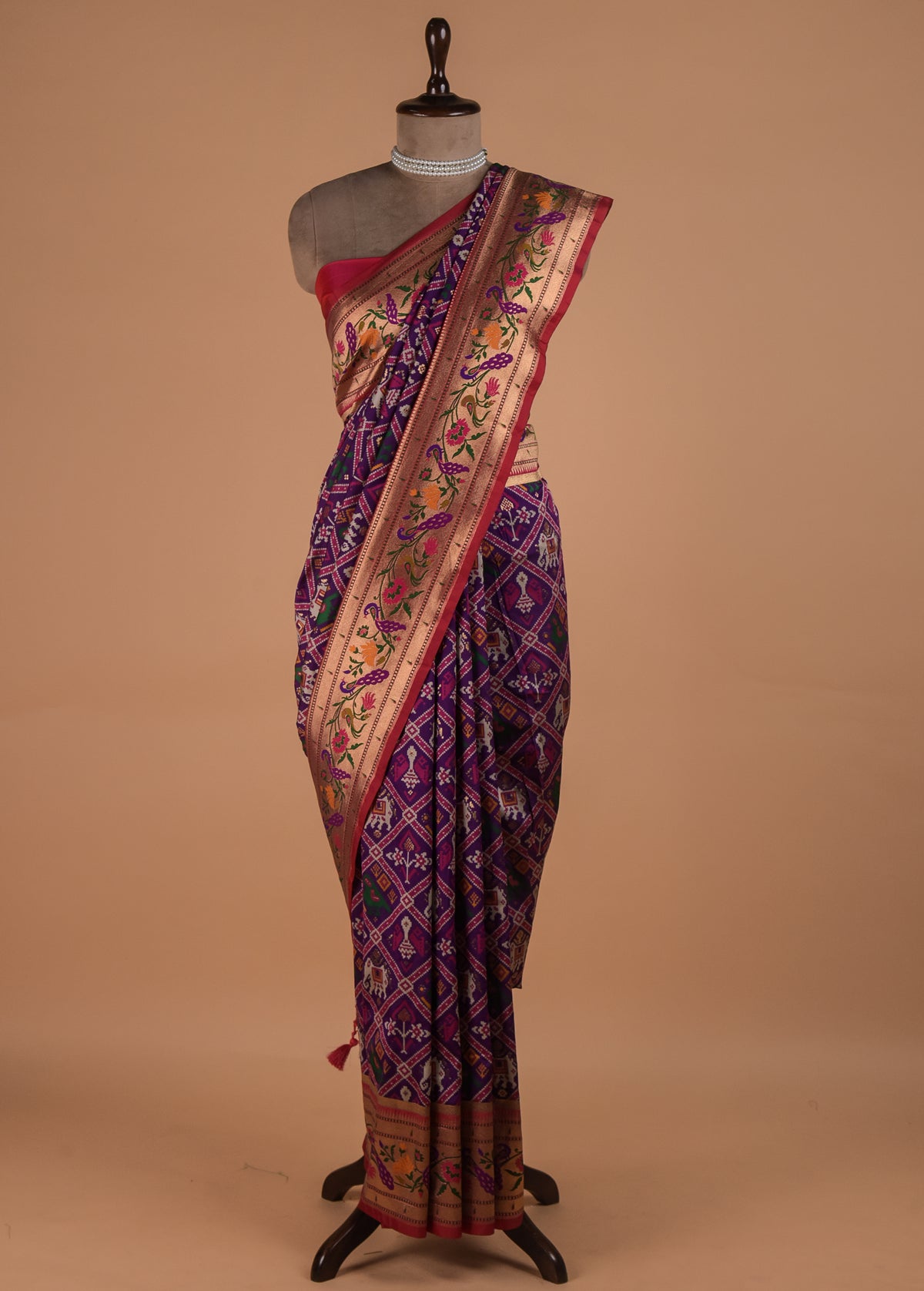 Purple Art Satin Patola Saree