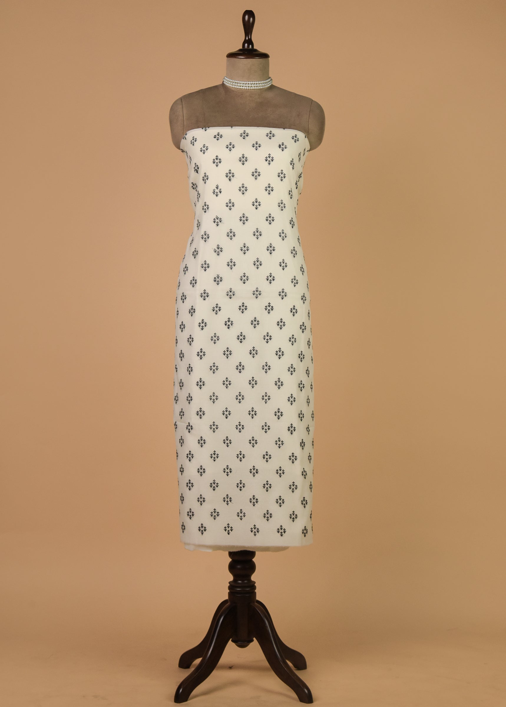White Mul Chanderi Dress Material