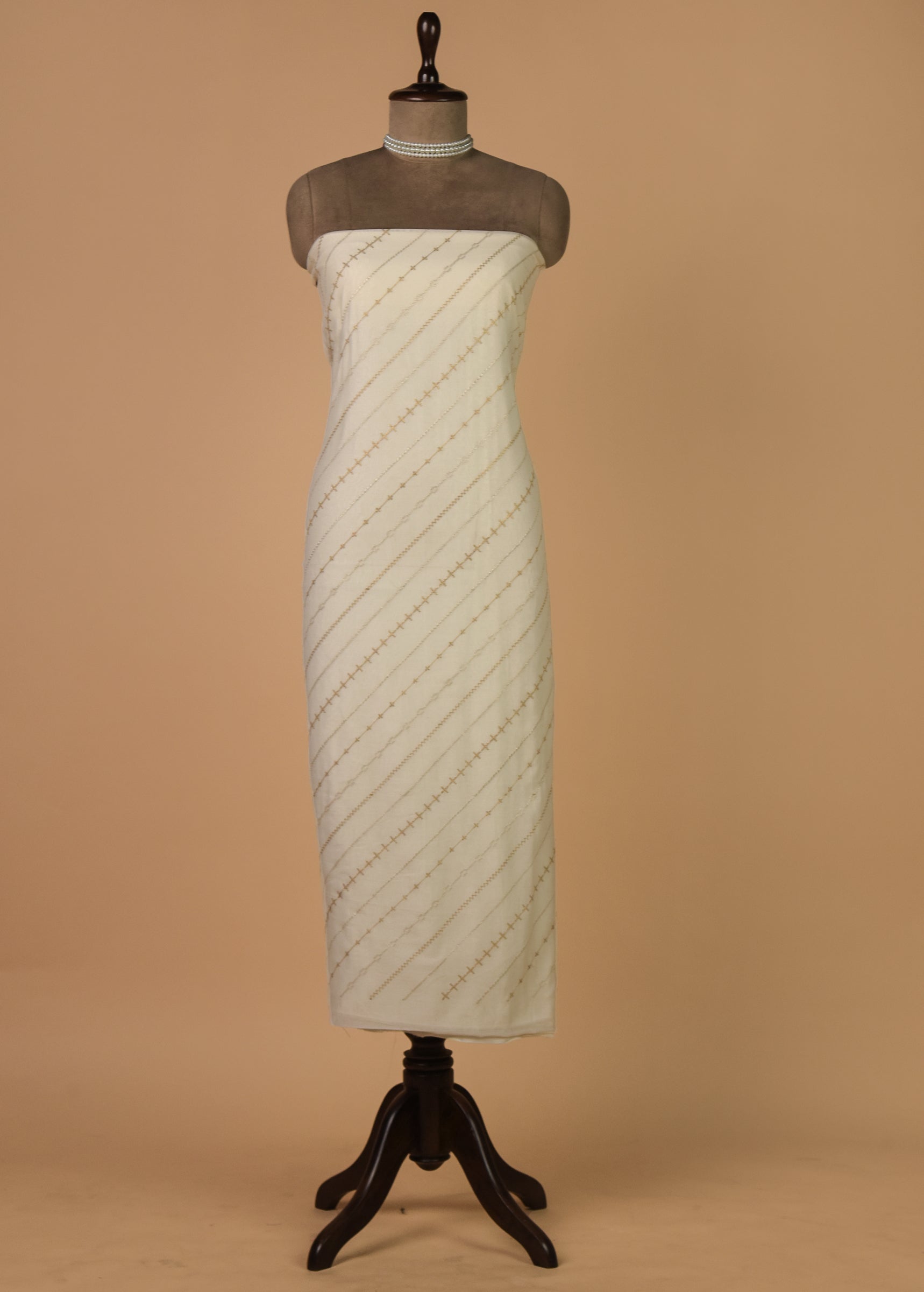 White Mul Chanderi Dress Material