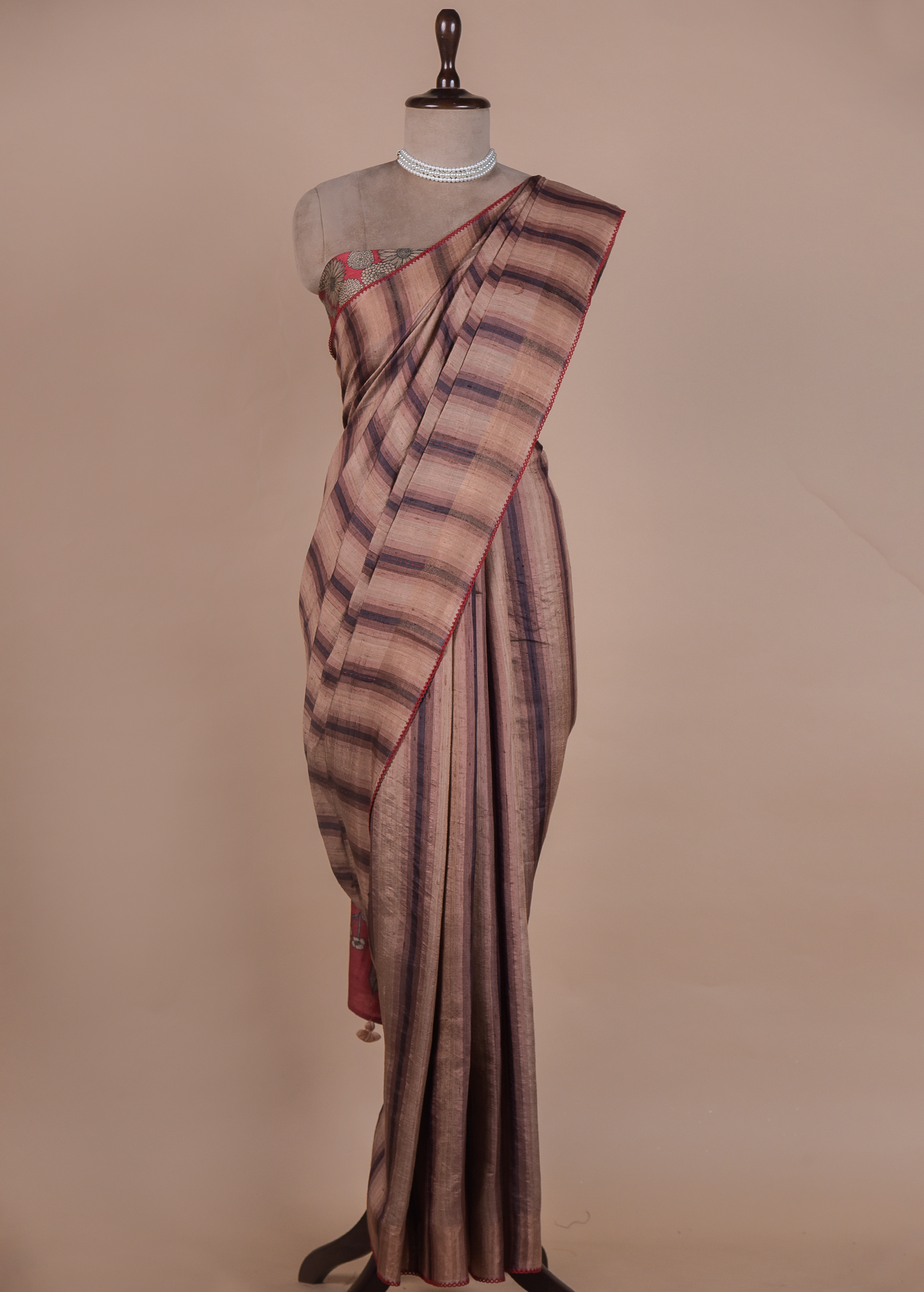 Multicoloured Tussar Printed Saree