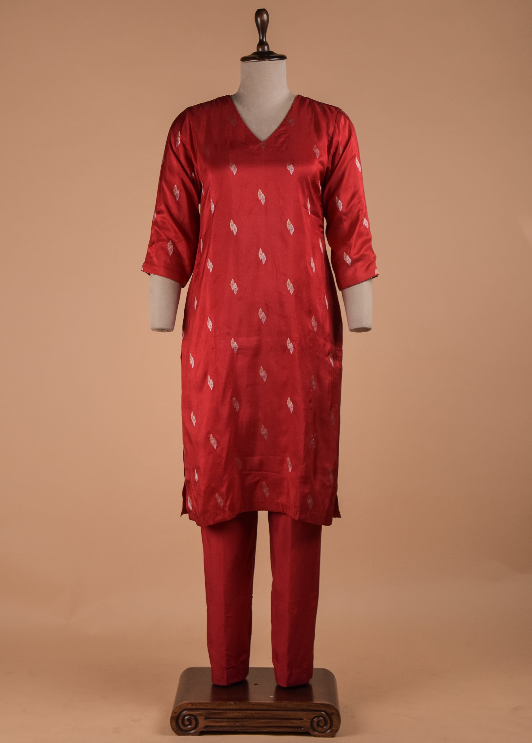 Red Cotton Silk Straight Set