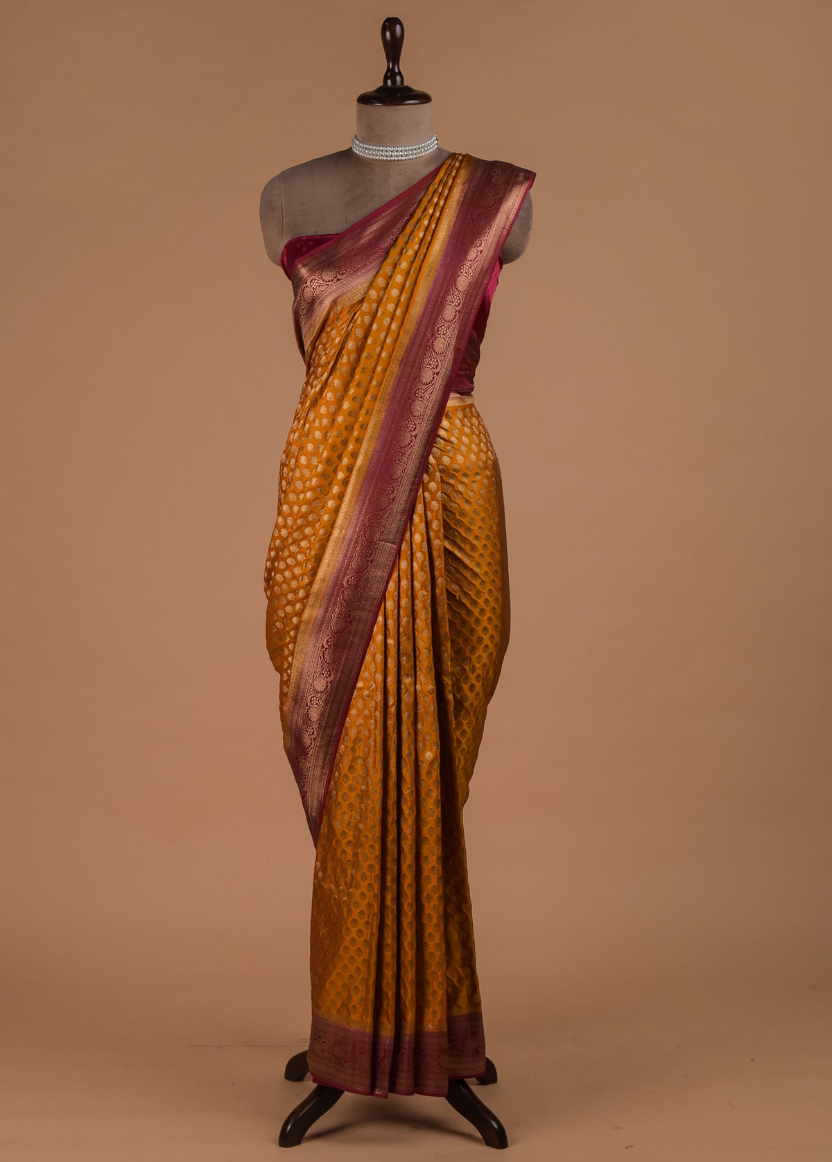Yellow Crepe Silk Banarasi Saree