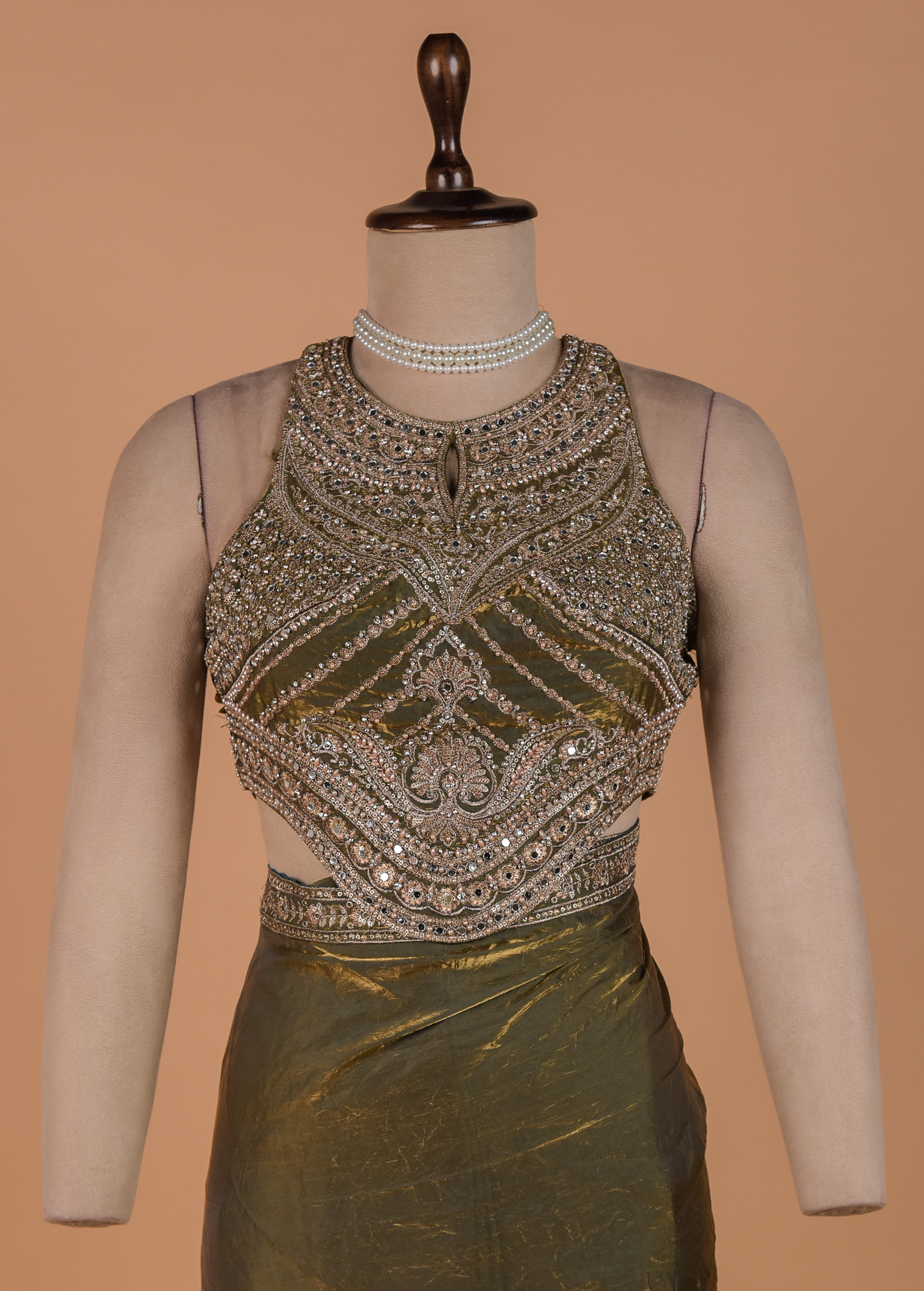 Green Tissue Georgette Readymade Saree