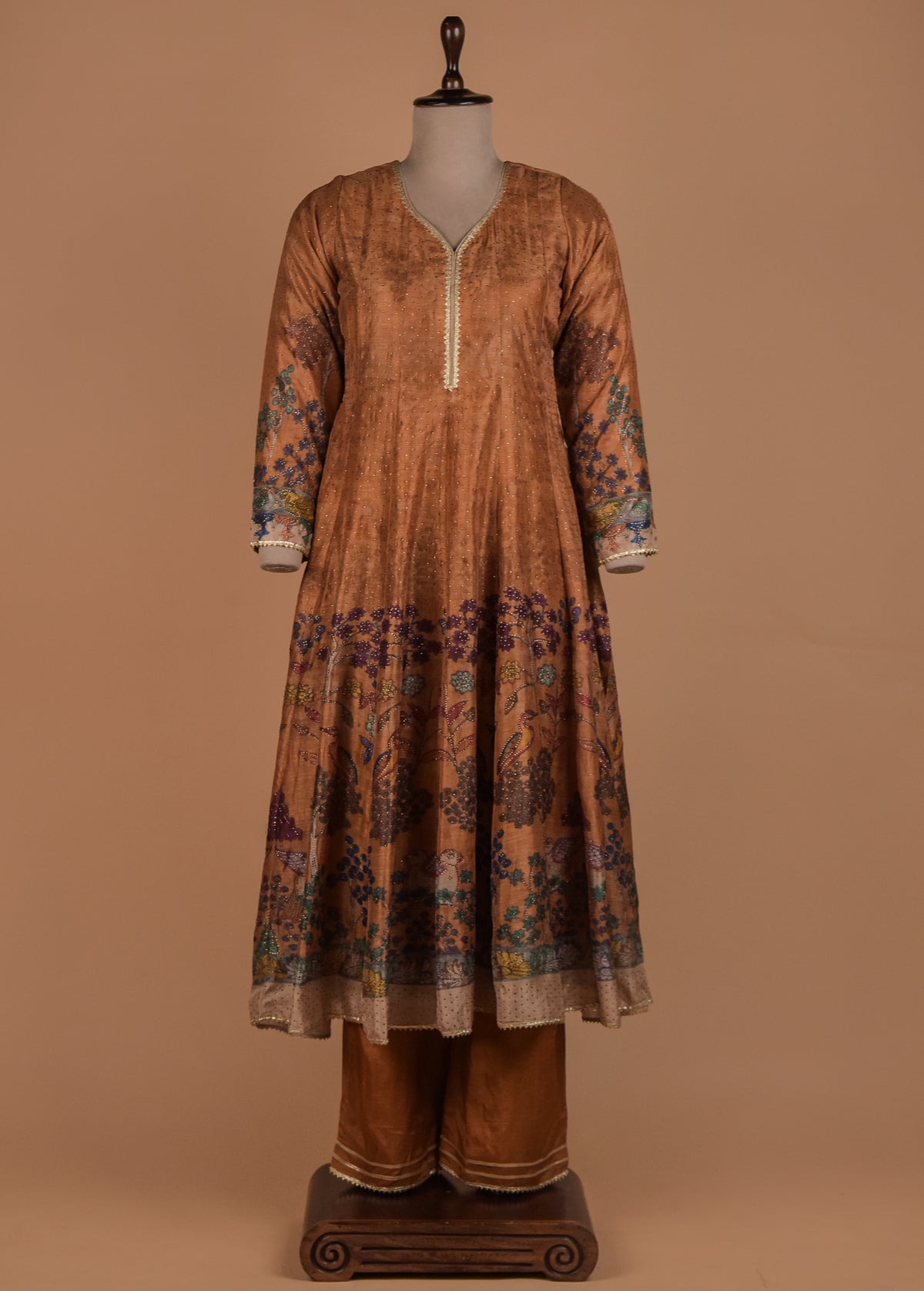 Yellow Tussar Anarkali Set