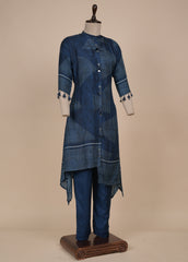 Blue Muslin Crepe Kurti Set