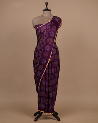 Purple Gajji Silk Bandhani Saree