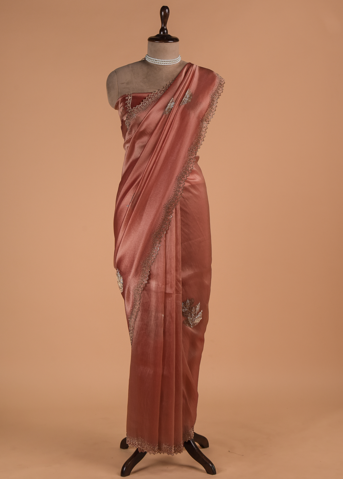 Peach Tissue Organza Embroidered Saree