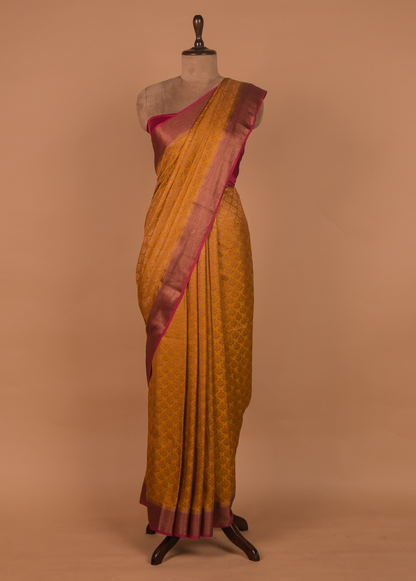 Yellow Crepe Banarasi Saree