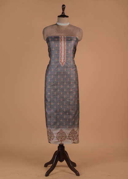 Grey Cotton Tussar Dress Material