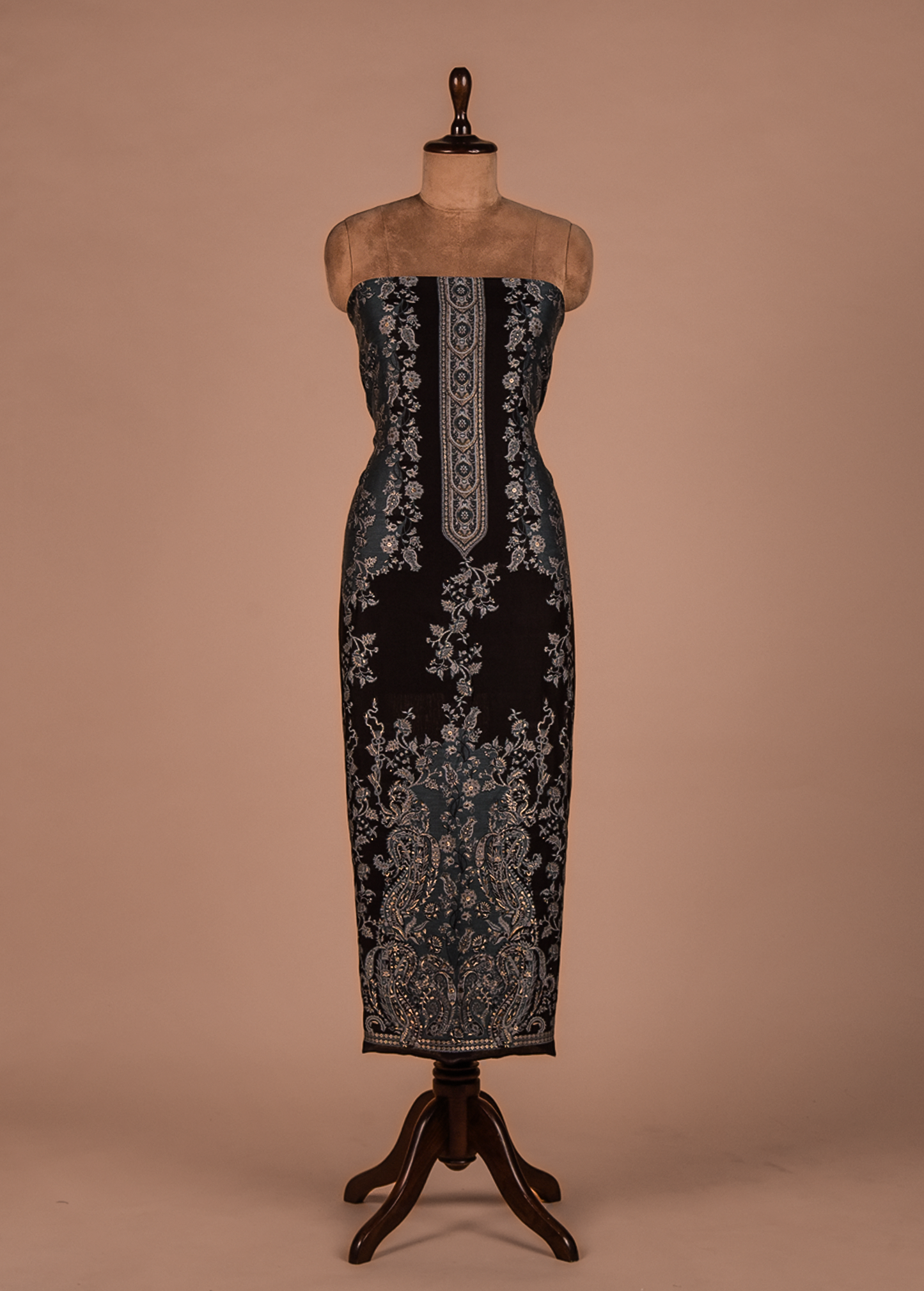 Black Mulmul Cotton Dress Material