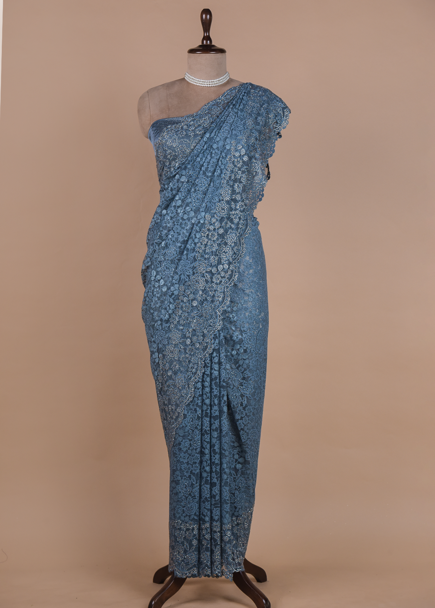 Blue Chantily Lace Embroidered Saree