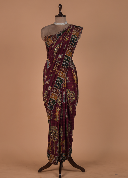 Red Crepe Embroidered Saree