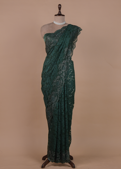 Green Chantily Lace Embroidered Saree