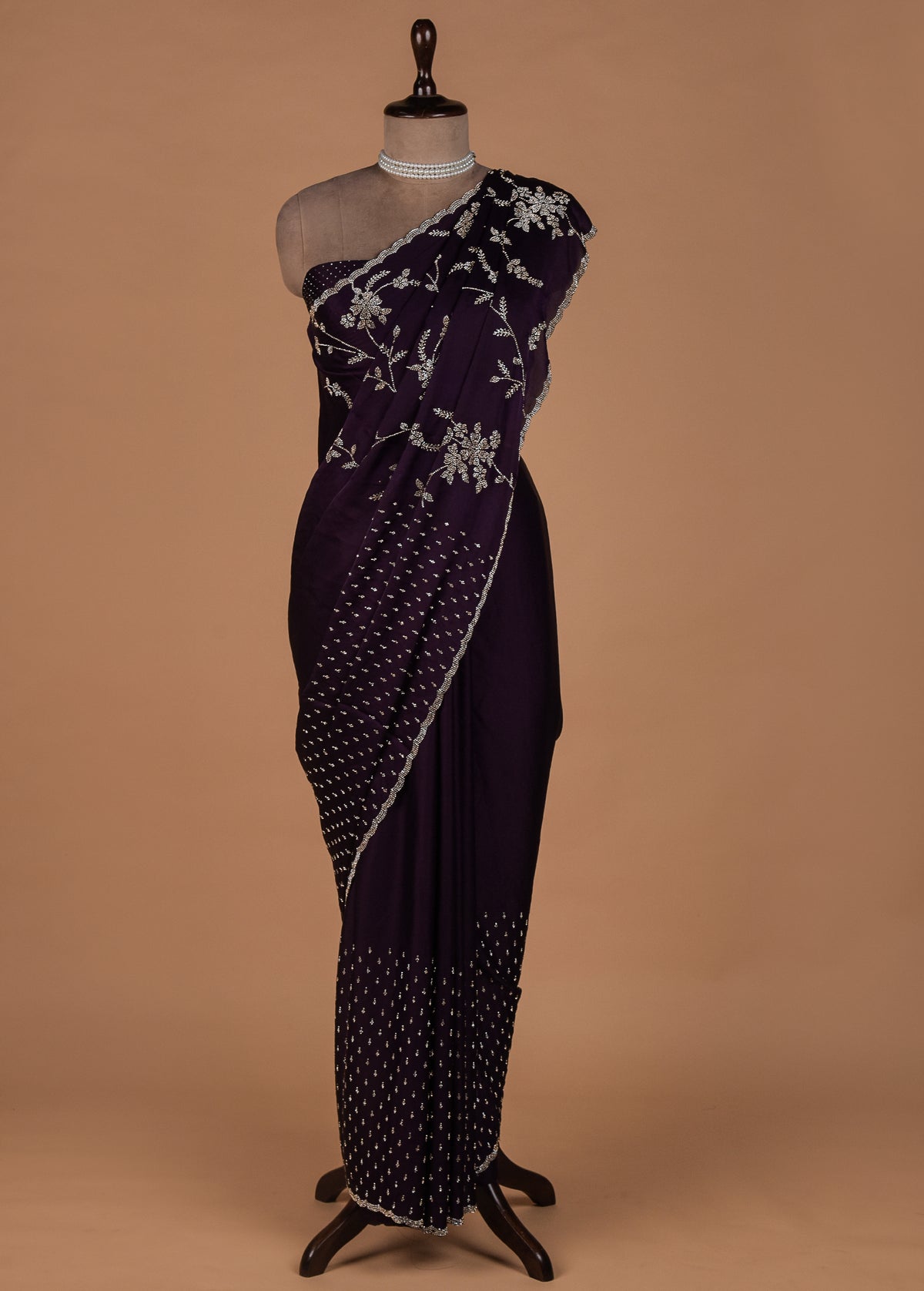 Purple Satin Embroidered Saree