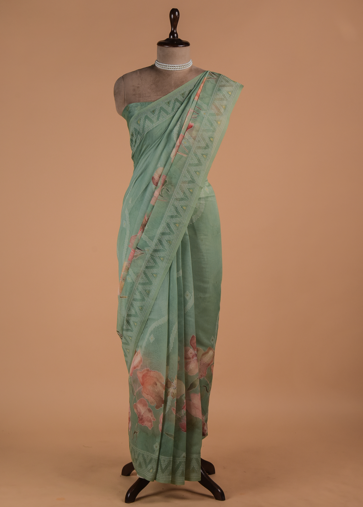 Green Cotton Printed Saree