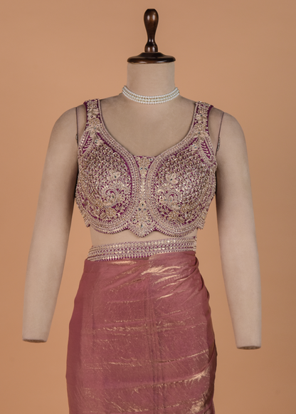 Pink Tissue Georgette Readymade Saree