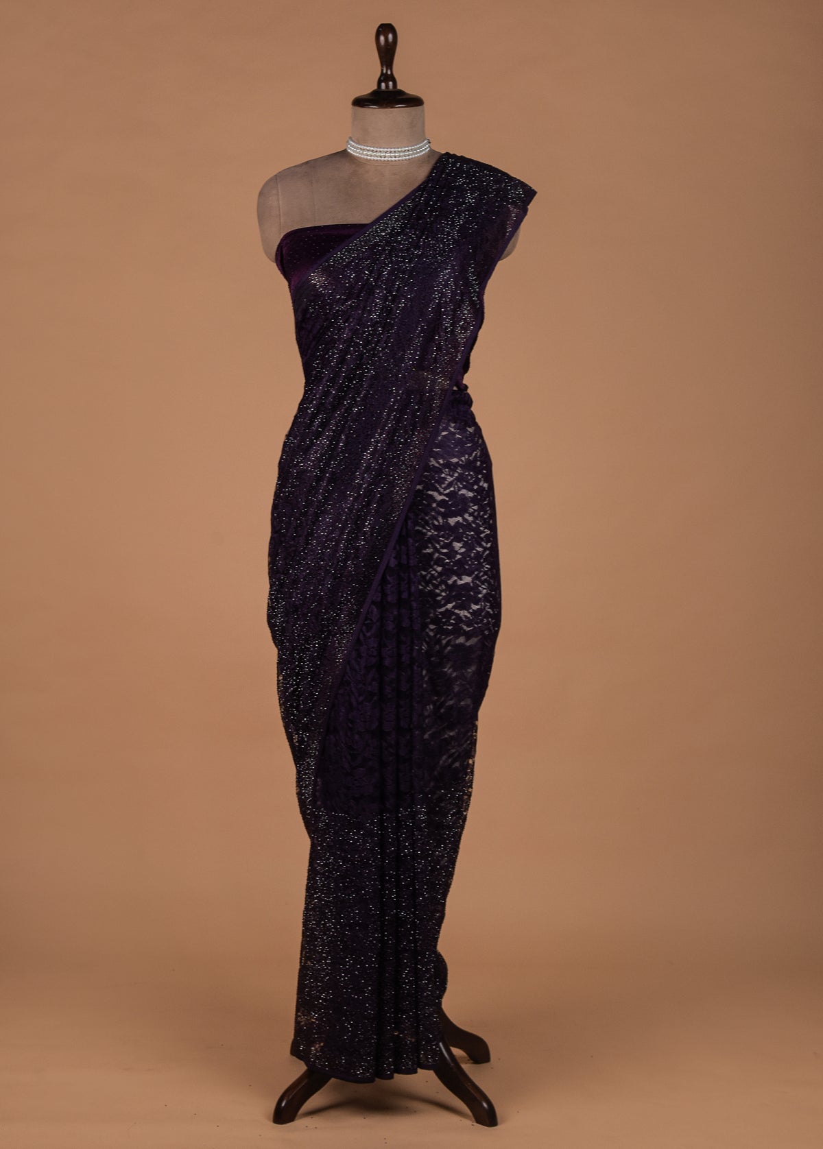 Purple Chantily Lace Embroidered Saree
