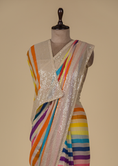 Multicoloured Georgette Embroidered Saree