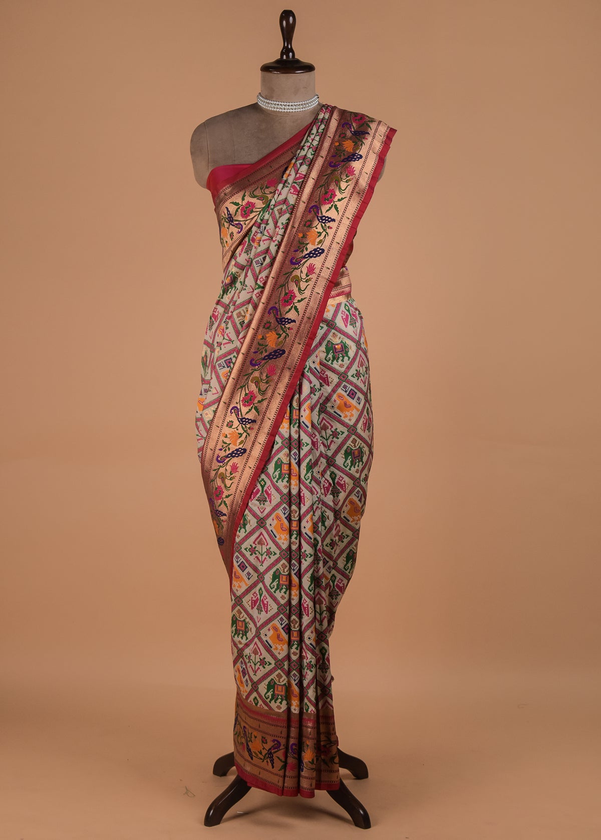 White Art Satin Patola Saree