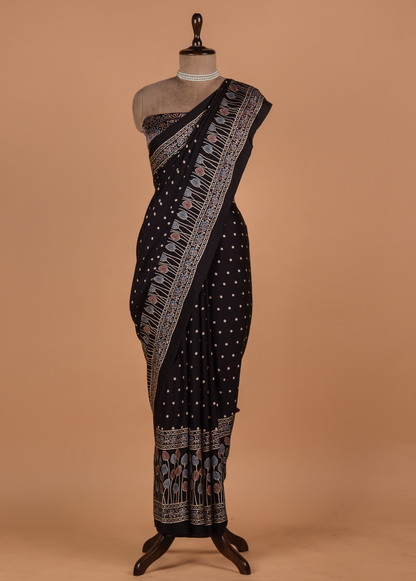 Black Gajji Silk Printed Saree