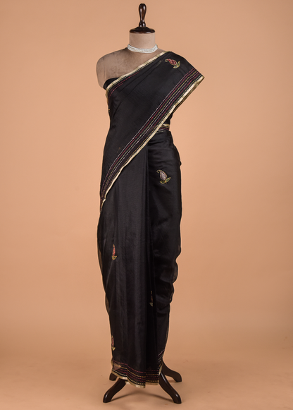Black Linen Cotton Saree