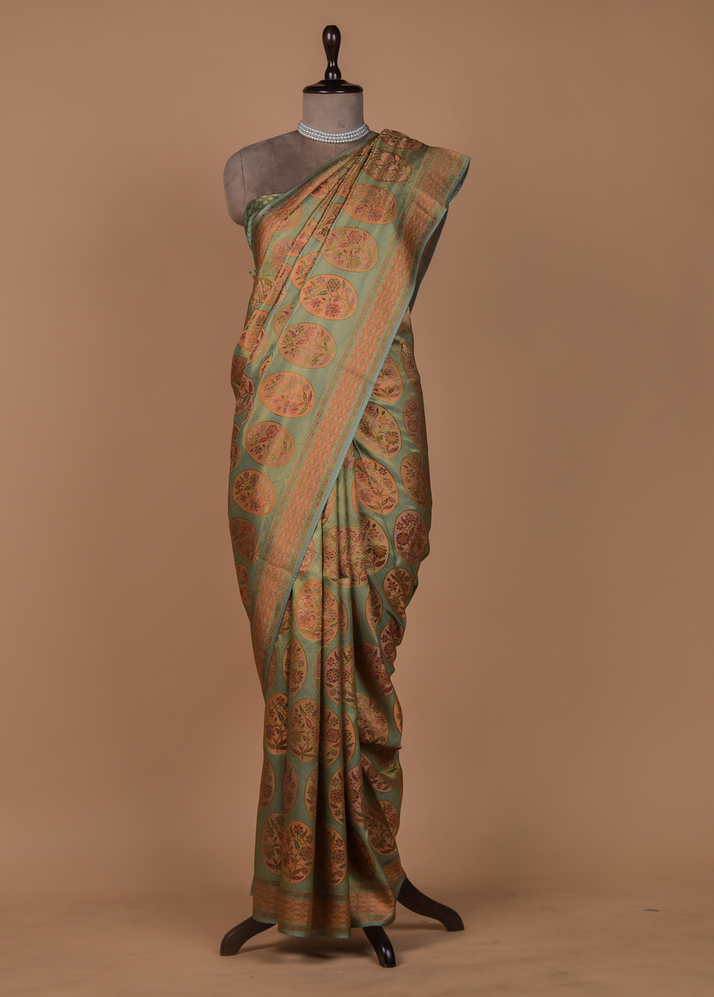 Green Moroccan Silk Embroidered Saree