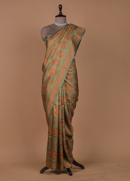 Green Moroccan Silk Embroidered Saree