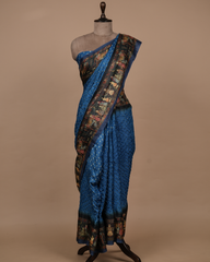 Blue Tussar Bandhani Saree