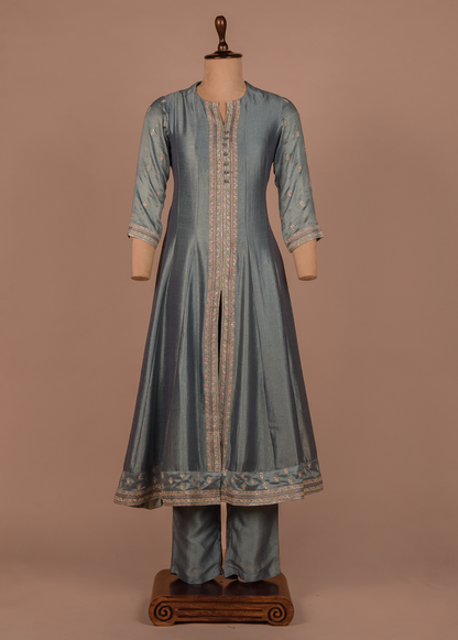 Blue Cotton Silk A Line Set