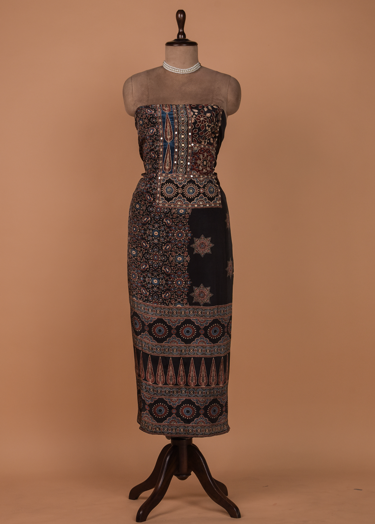 Black Crepe Silk Dress Material