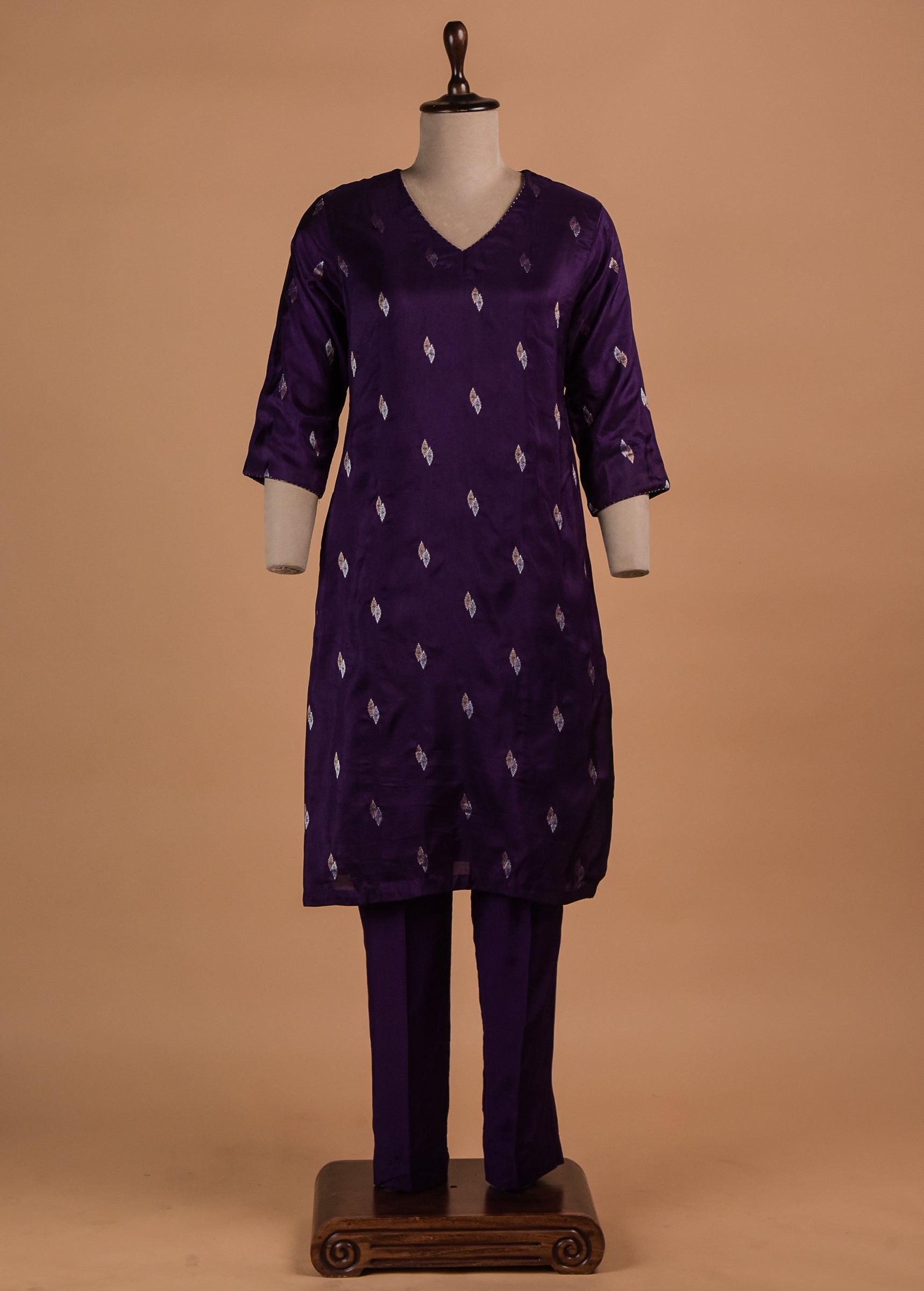 Purple Cotton Silk Straight Set