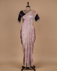 Purple Silk Crepe Embroidered Saree