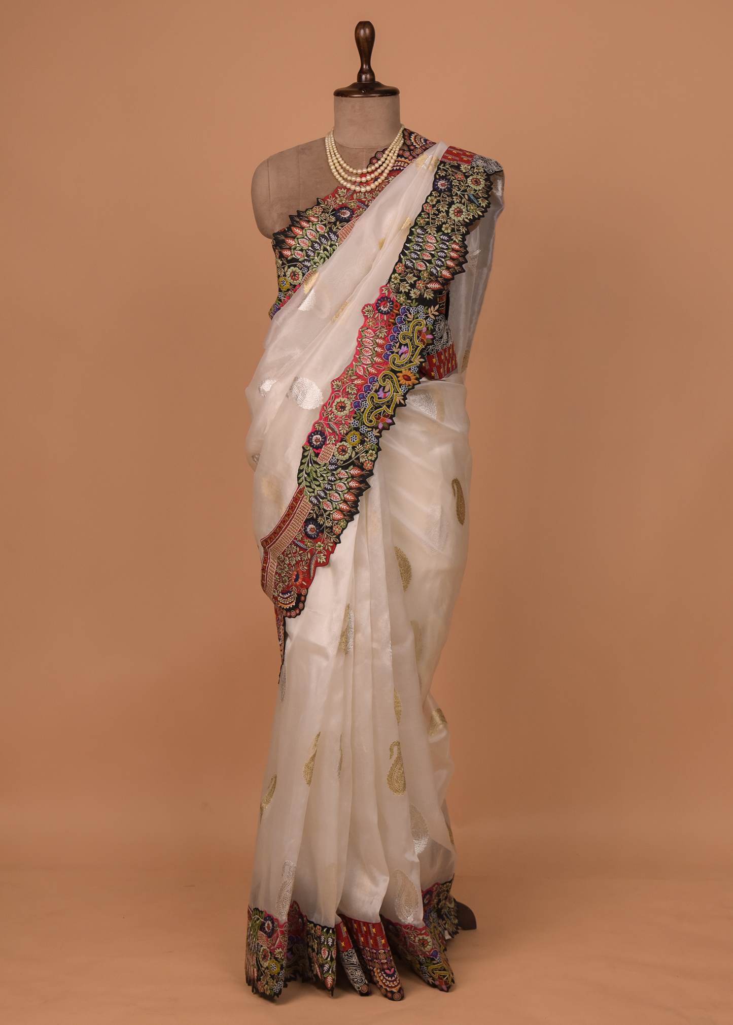 White Organza Embroidered Saree