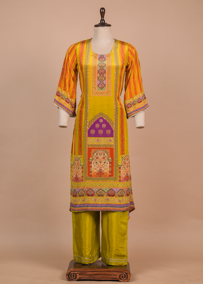 Multicoloured Crepe Straight Set