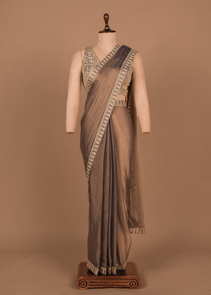 Brown Shamo Satin Readymade Saree