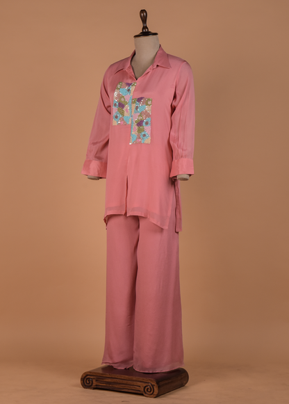 Peach Crepe Coord Set