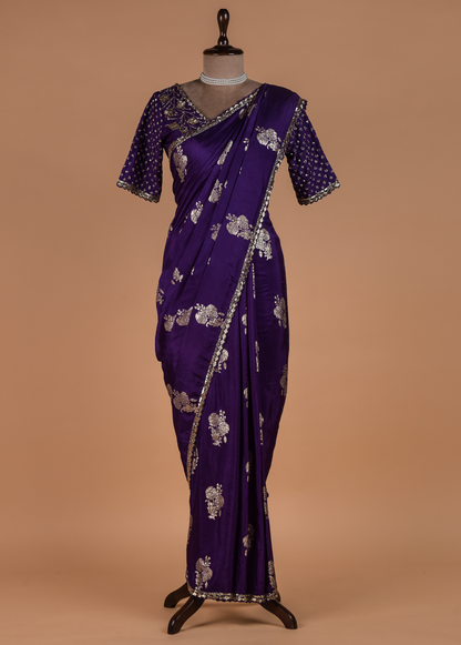 Purple Crepe Silk Banarasi Saree