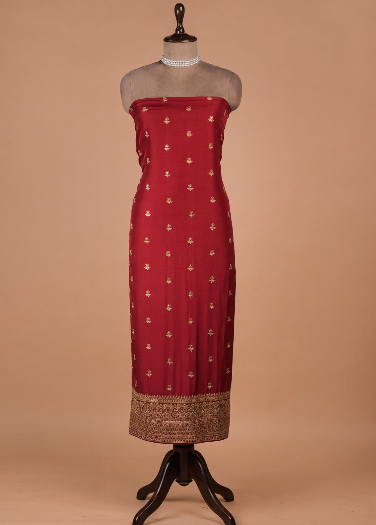 Red Tussar Dress Material
