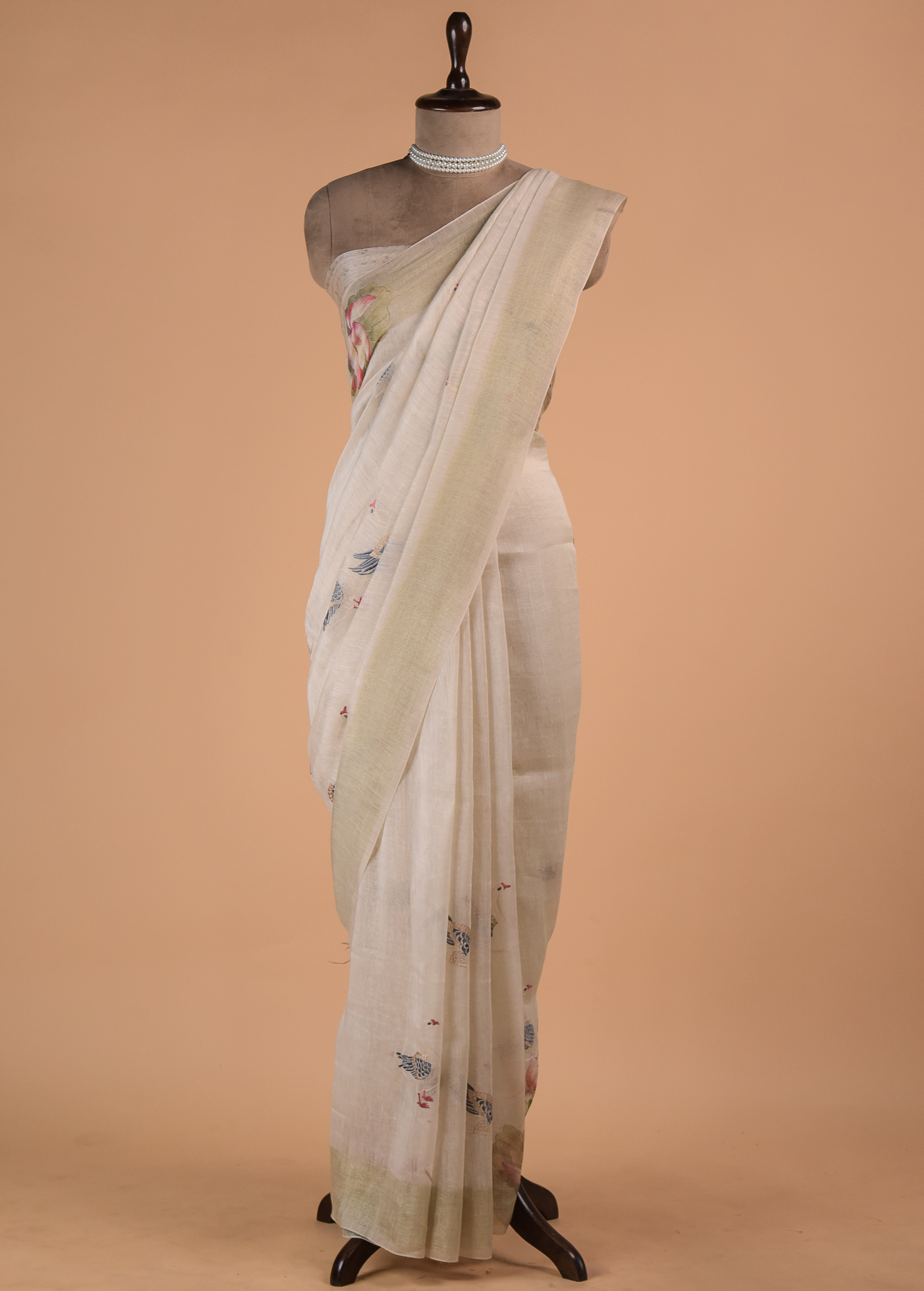 White Linen Embroidered Saree